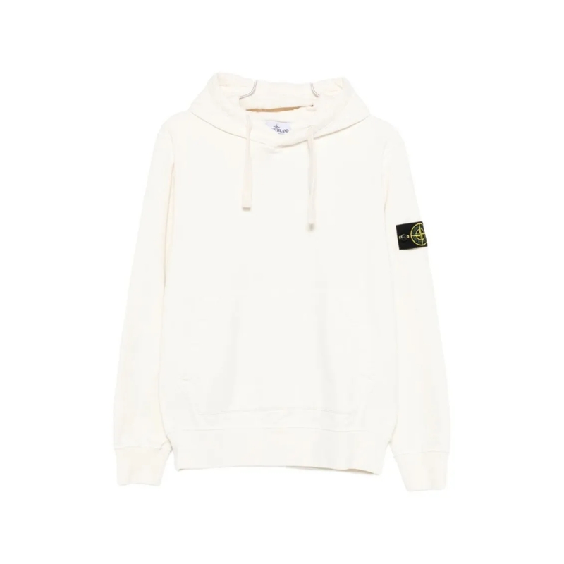 Stone Island  Ivory Cotton Sweatshirt With Drawstring Hood And I White