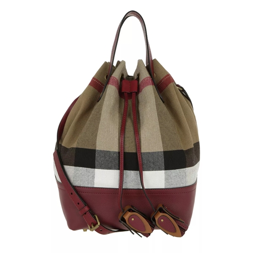 Burberry Heston Canvas Check Bucket Bag MD Burgundy Red Buideltas