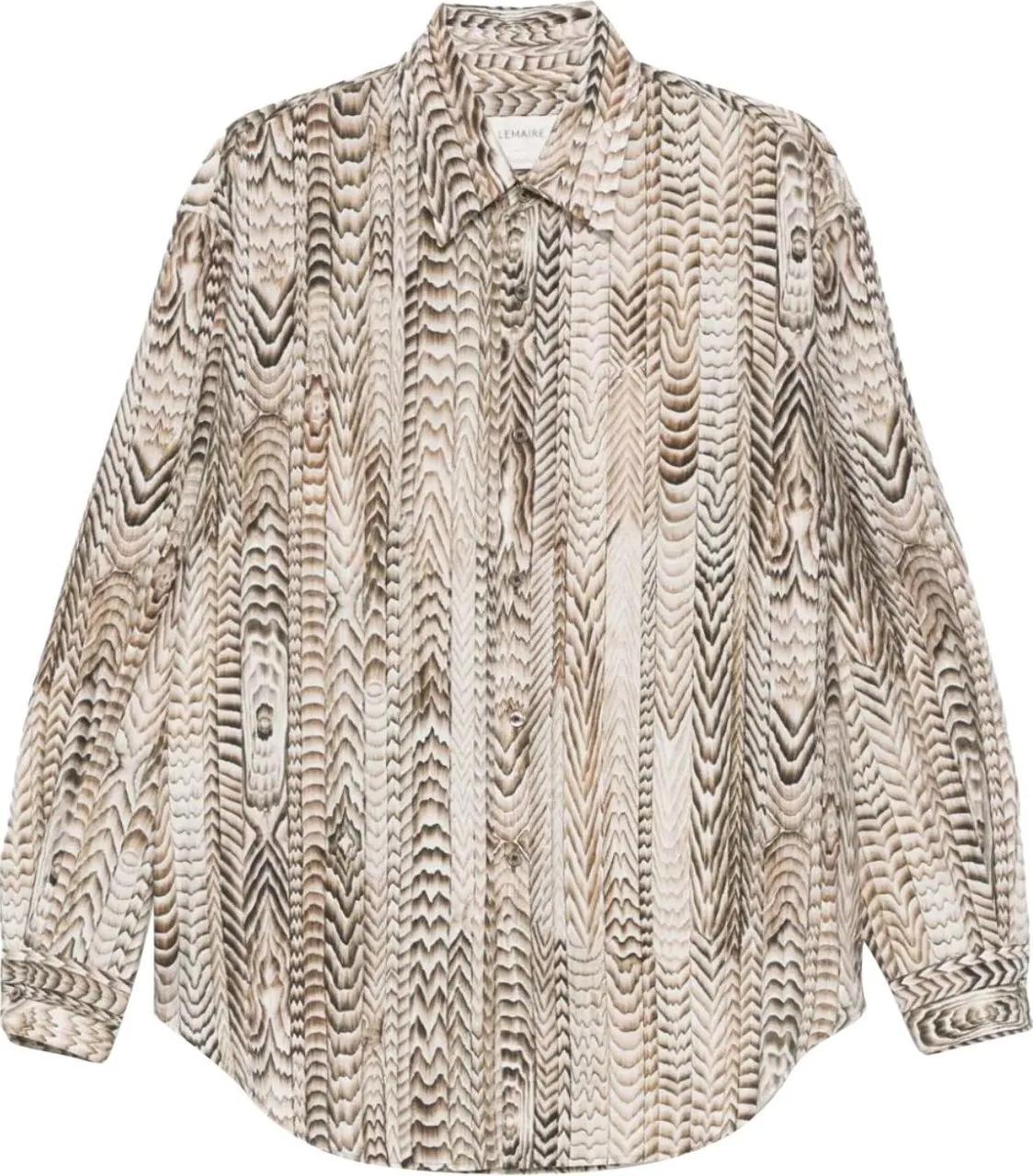 Thumbnail - Lemaire - Printed Unisex Shirt Light Brown / Cream - Größe L - braun