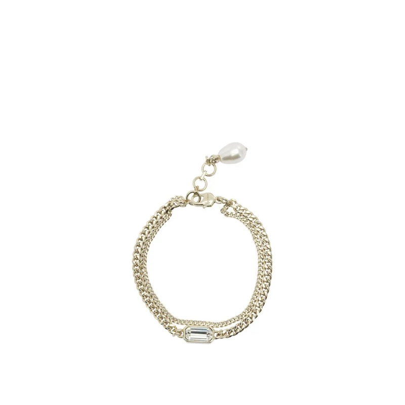 Alexander McQueen Bracelet Double Chain Brass Jewelry With Crystal And Faux P Not Applicable