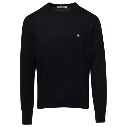 Vivienne Westwood Black Crewneck Sweater With Embroidered Logo In Wo Black 