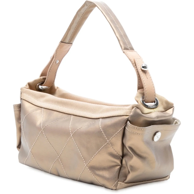 Chanel Tote Paris Biarritz Quilted Coated Canvas Handbag gold