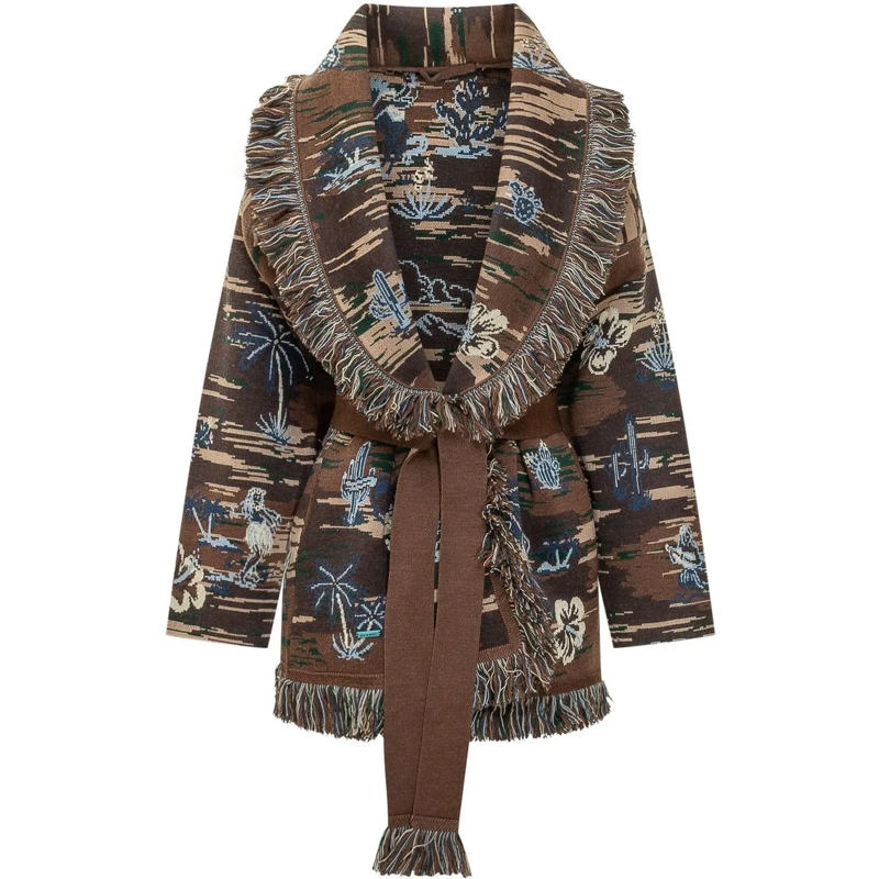 Alanui  Cardigan Hawaii con Frange e Cintura braun