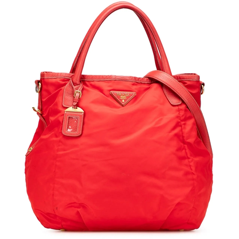 Prada Sac à bandoulière Vitello Daino Trimmed Tessuto Satchel rot