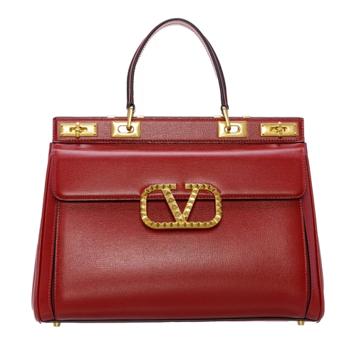 Valentino Garavani Rockstud Alcove Medium Handle Bag Leather Rouge Pur Tote