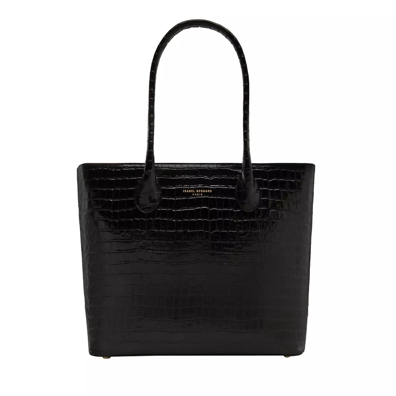 Isabel Bernard Sac à provisions Honoré Lysanne Croco Black Calfskin Leather Shoulder Bag