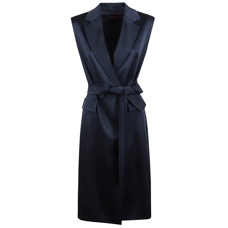 Max Mara Blazer Sleeveless Tailored Jacket With Deep V-Neckline Blue