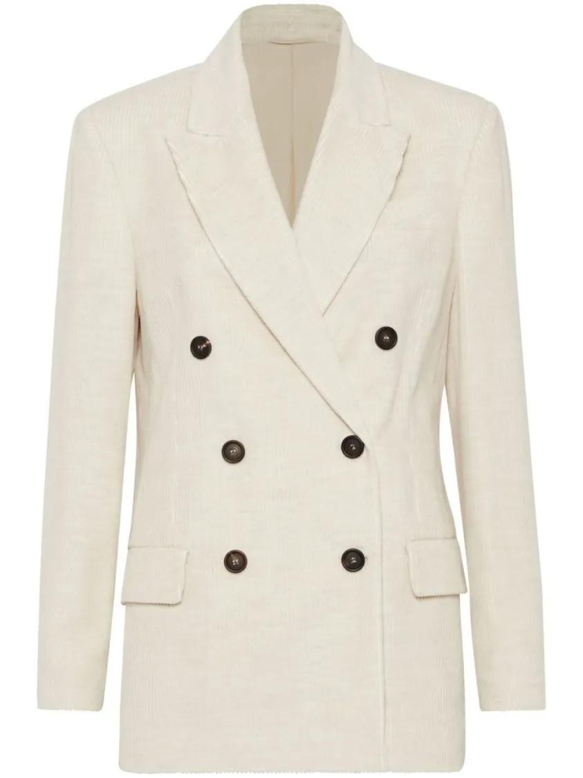 Brunello Cucinelli - Double-Breasted Ribbed Blazer - Größe 40 - weiß