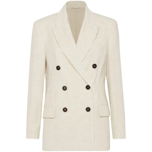 Brunello Cucinelli Blazer Double-Breasted Ribbed Blazer White