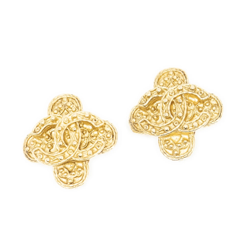 Chanel Ear Clips CC Cross Clip On Earrings gold