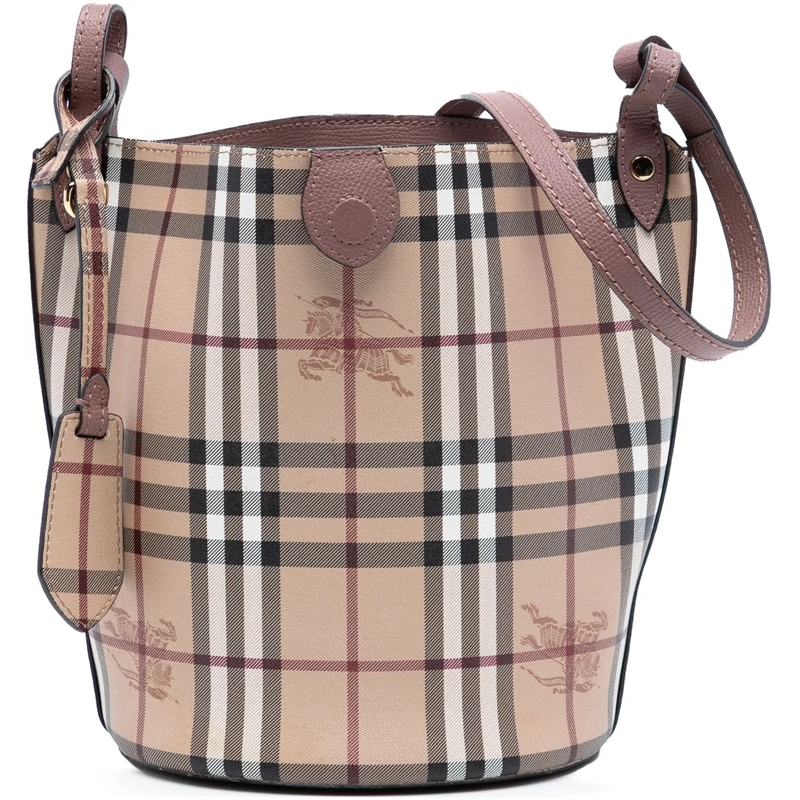 Burberry Schultertasche Haymarket Check Coated Canvas Bucket Bag braun