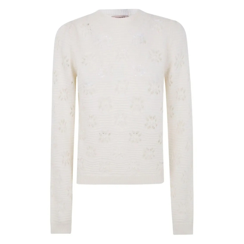 Twin-Set Pull Textured Knit Sweater With Subtle Floral Pattern White