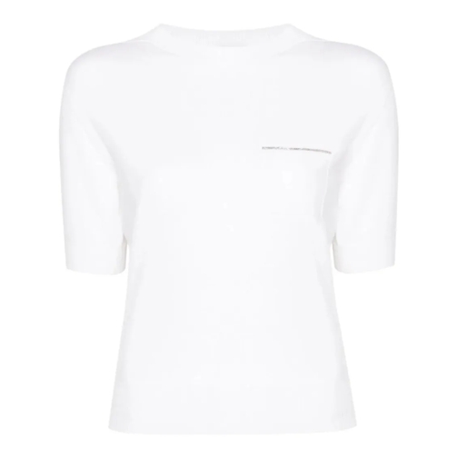 Peserico Bead-Embellished Knitted Top White T-Shirts