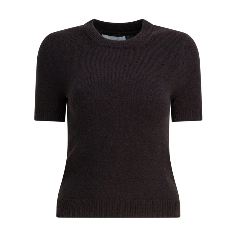 Sa Su Phi Pullover Short-Sleeved Cashmere Knit Top With Ribbed Trims Black