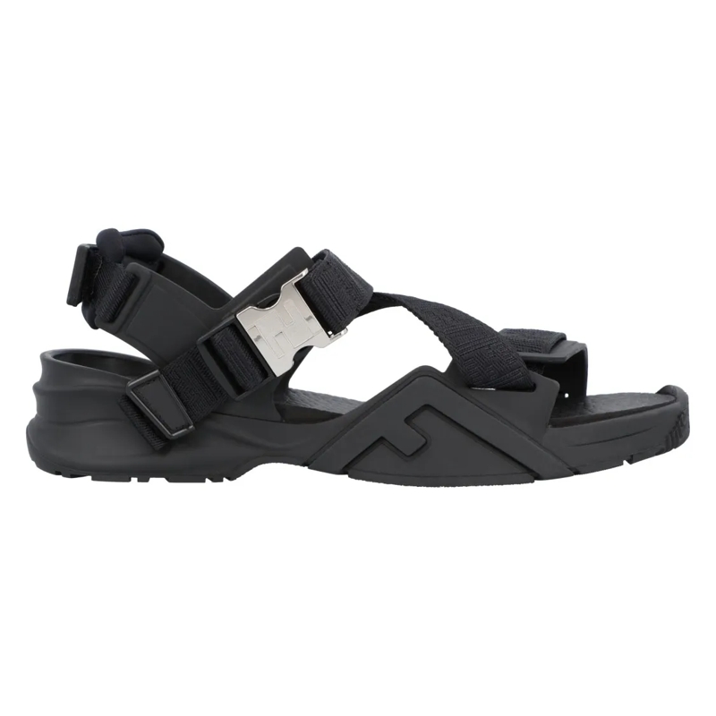 Fendi Loafer Black Rubber Sandals With Adjustable Straps Black