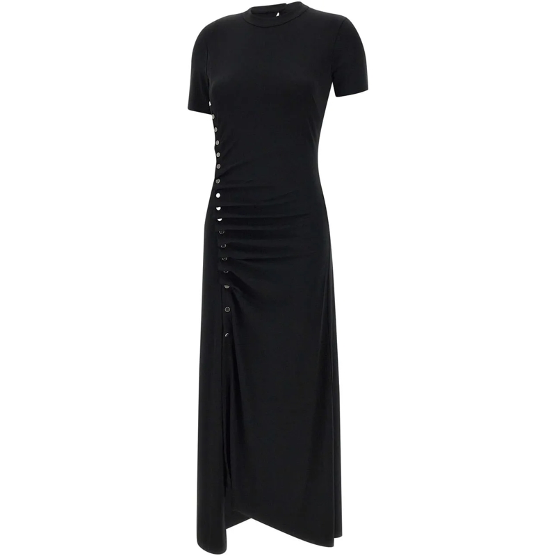 Paco Rabanne Midikleid Black Maxi Dress With Silver Button Detailing Black