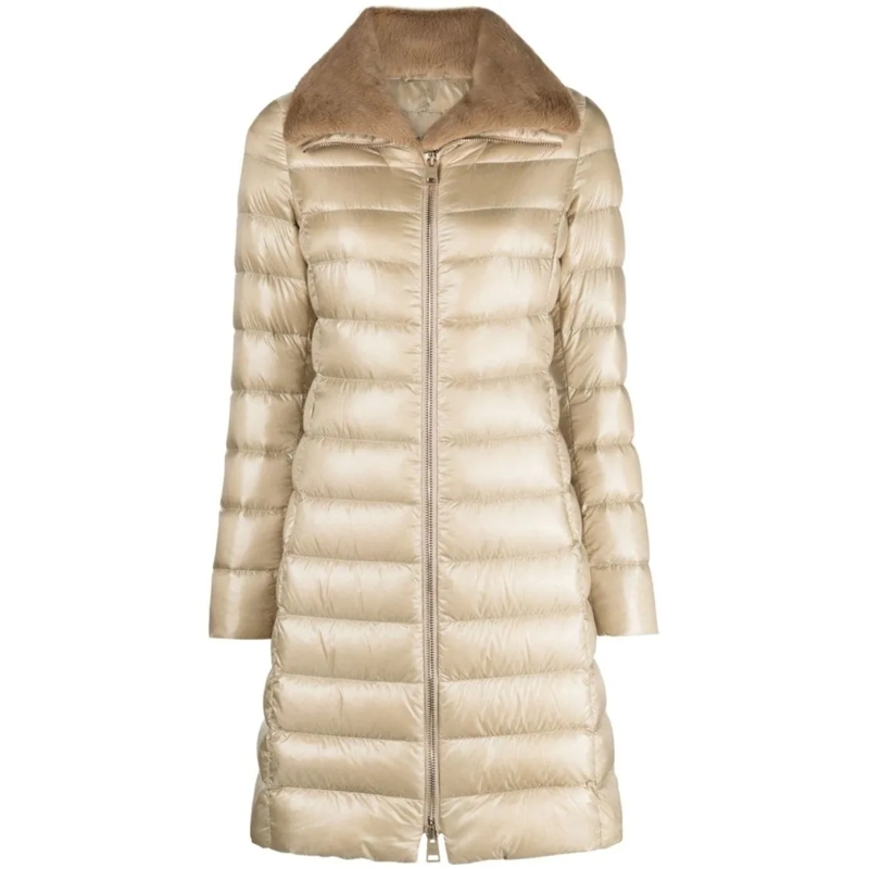 Herno  Quilted Beige Puffer Coat With Fur Collar Neutrals