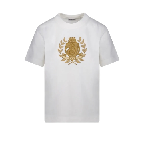 Burberry T-Shirts White Cotton T-Shirt With Gold Emblem White