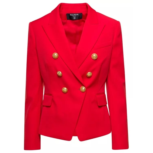 Balmain Bright Red Double-Breasted Jacket With Jewel Butto Red 