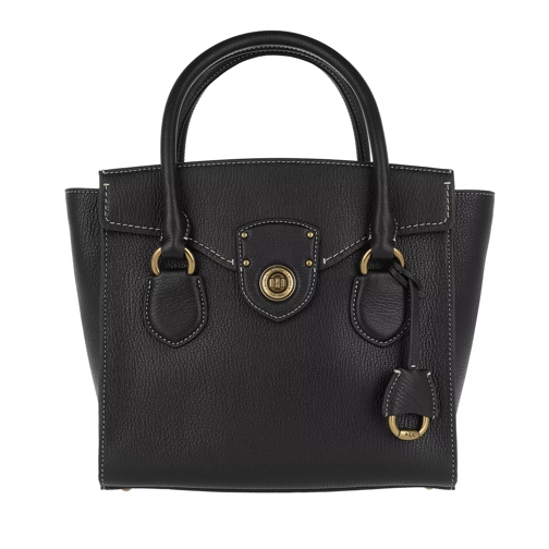 Lauren Ralph Lauren Pebbled Leather Satchel Medium Black Rymlig shoppingväska
