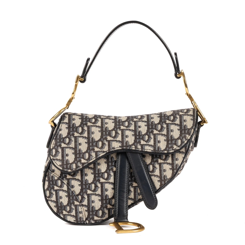 Christian Dior Crossbody Bag Oblique Saddle Mini marineblau