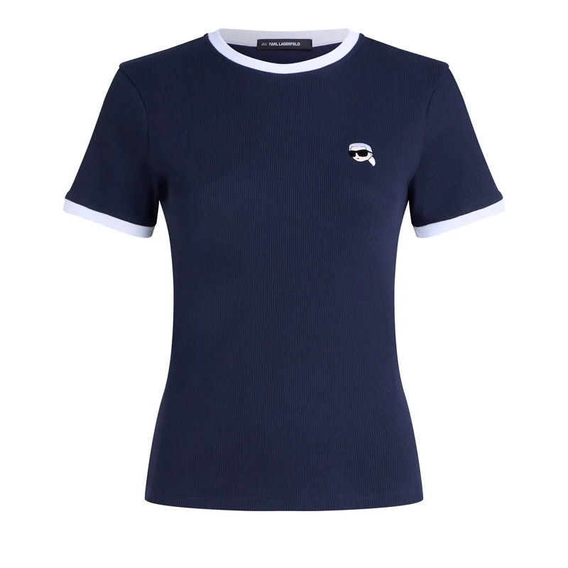 Karl Lagerfeld T-Shirt IKON Geripptes Slim-Fit-T-Shirt nachtblau