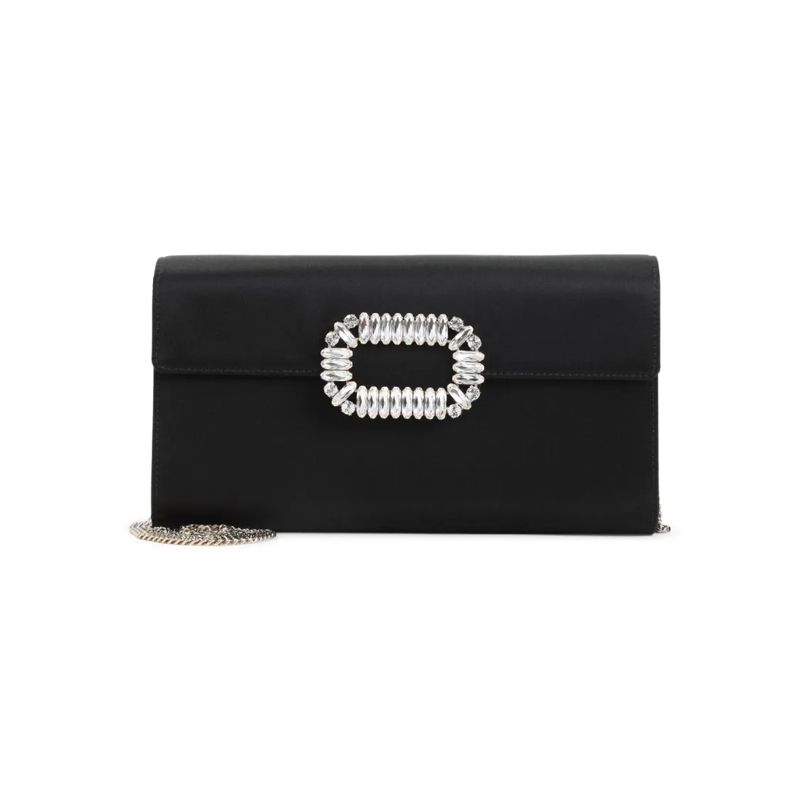 Roger Vivier Clutch Satin Clutch With Crystal Embellishment Black
