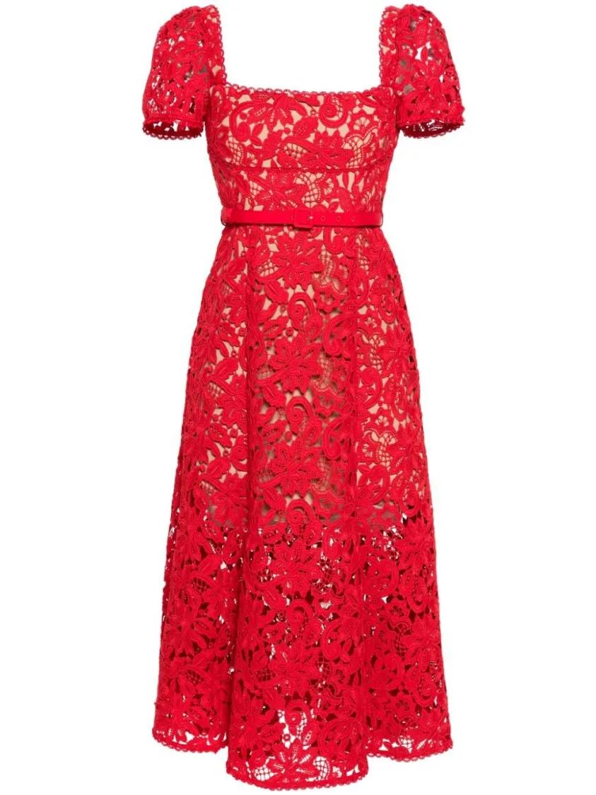 self-portrait - Lace Midi Dress - Größe 6 - rot