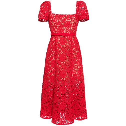 Self Portrait Midi Jurken Lace Midi Dress Red