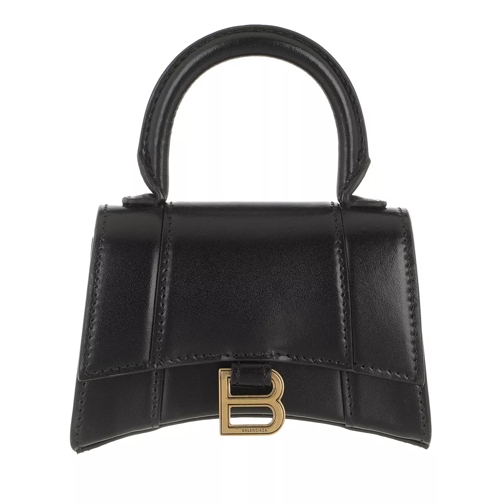 Balenciaga Hourglass Mini Top Handle Bag Shiny Calfskin Black Mikrotasche