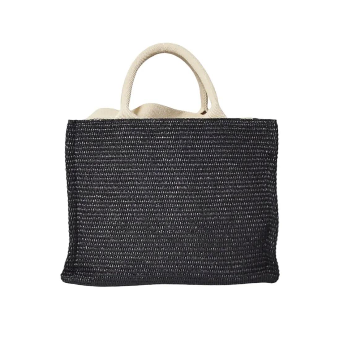 Marni Shoppers & Totes Small Tote Bag In Black Raffia Effect Fabric in zwart