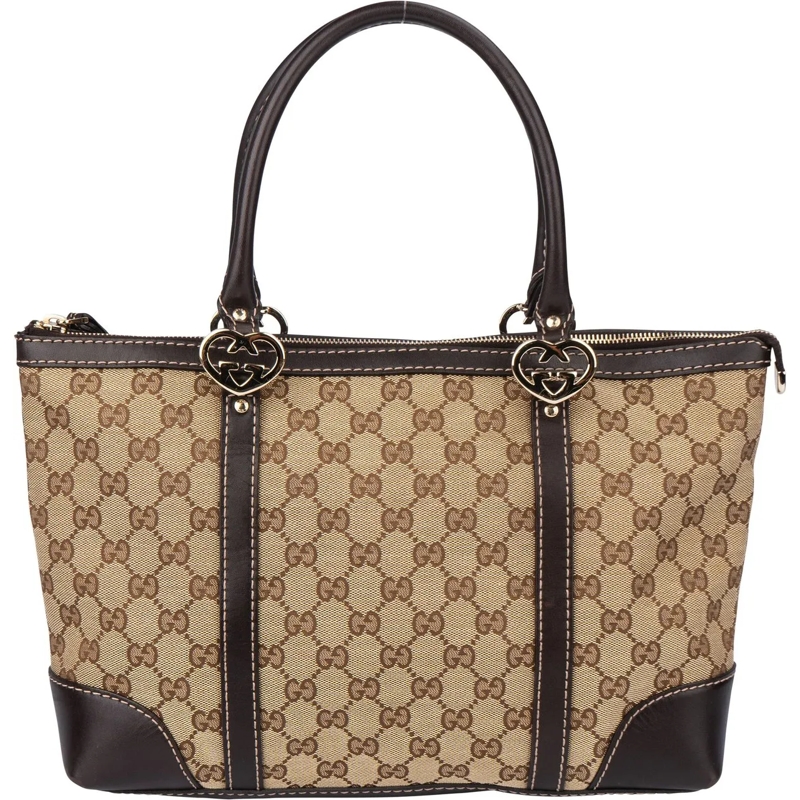 Gucci Schultertasche Gucci GG Monogram Twin Heart Handbag braun
