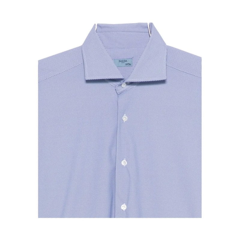 Barba Overhemd Tailored Long-Sleeve Shirt With Subtle Micro-Patte Blue