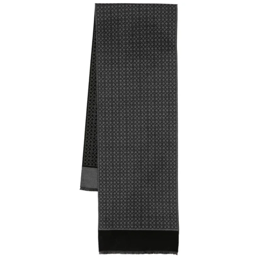 Salvatore Ferragamo Gray Logo-Print Scarf Black 