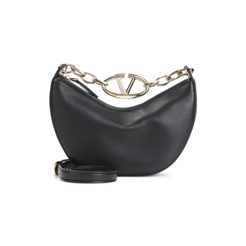 Valentino Vlogo Moon Black Lamb Leather Shoulder Bag Black Axelremsväska