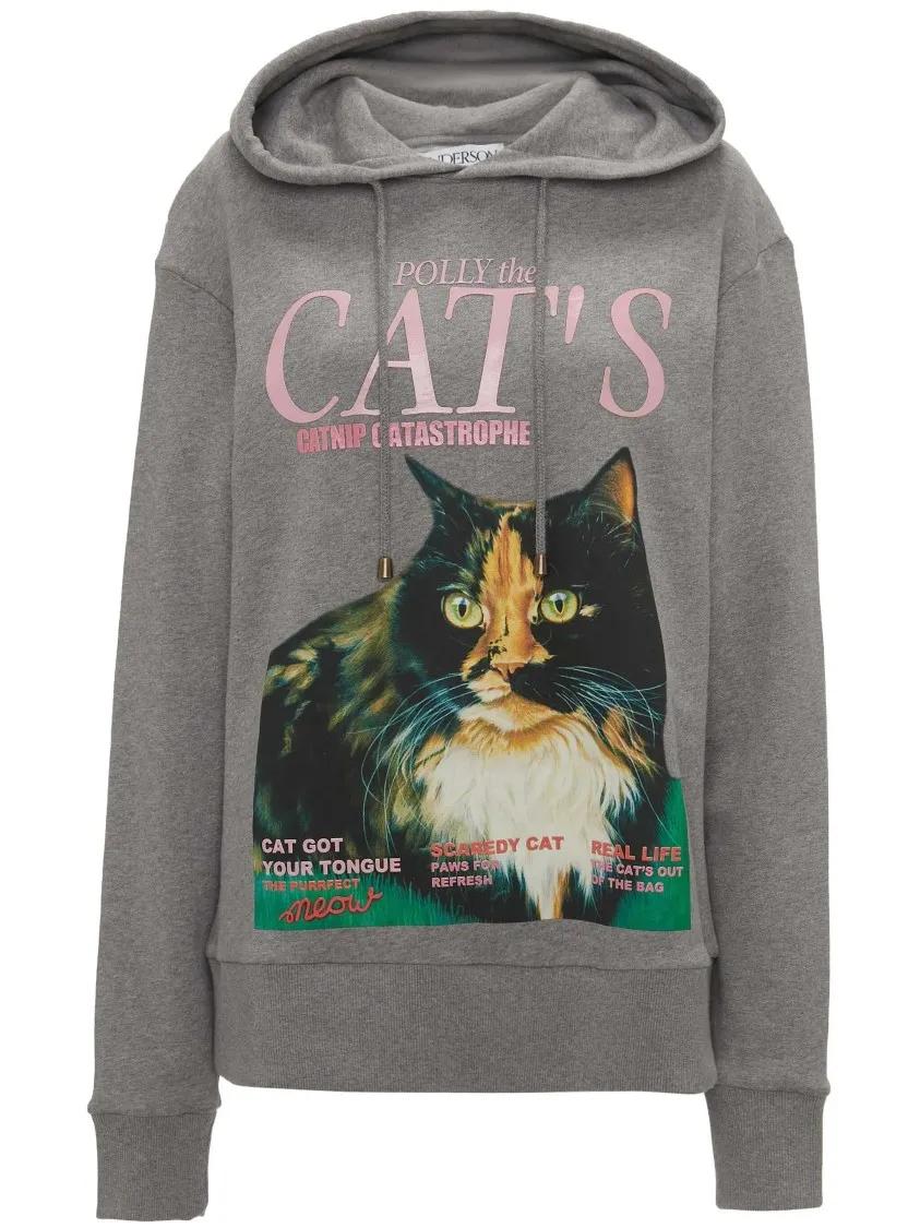 J.W.Anderson - Graphic Print Grey Hoodie Sweater With Cat Design - Größe XS - grau