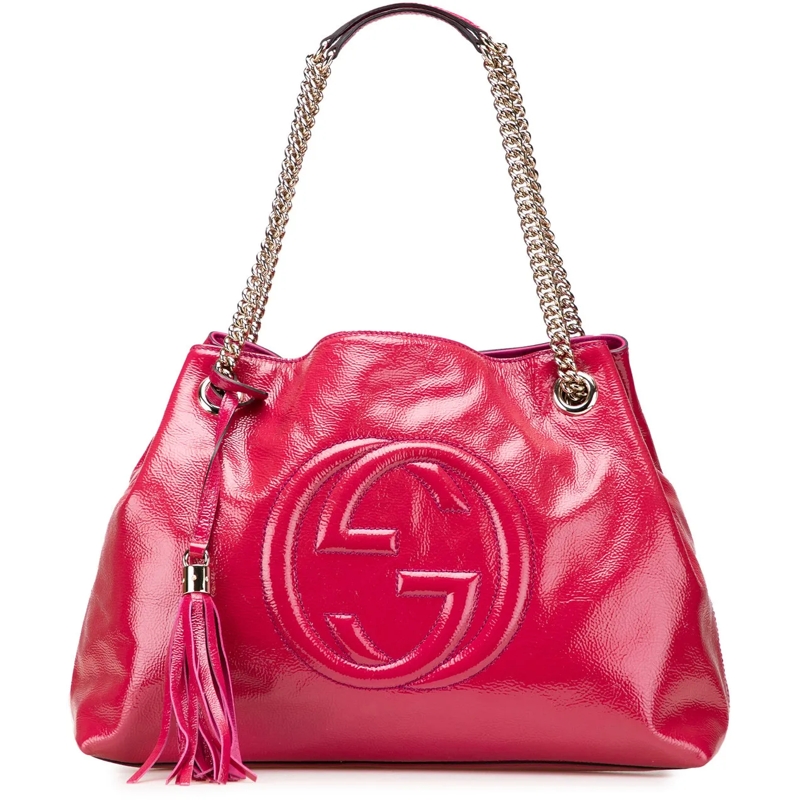Gucci Shopper Medium Patent Soho Chain Tote rose