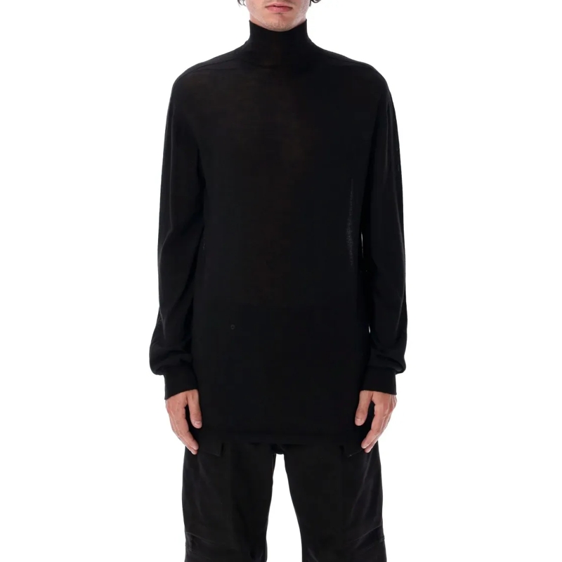 Rick Owens Trui Relaxed-Fit Black Wool Turtleneck Sweater Black