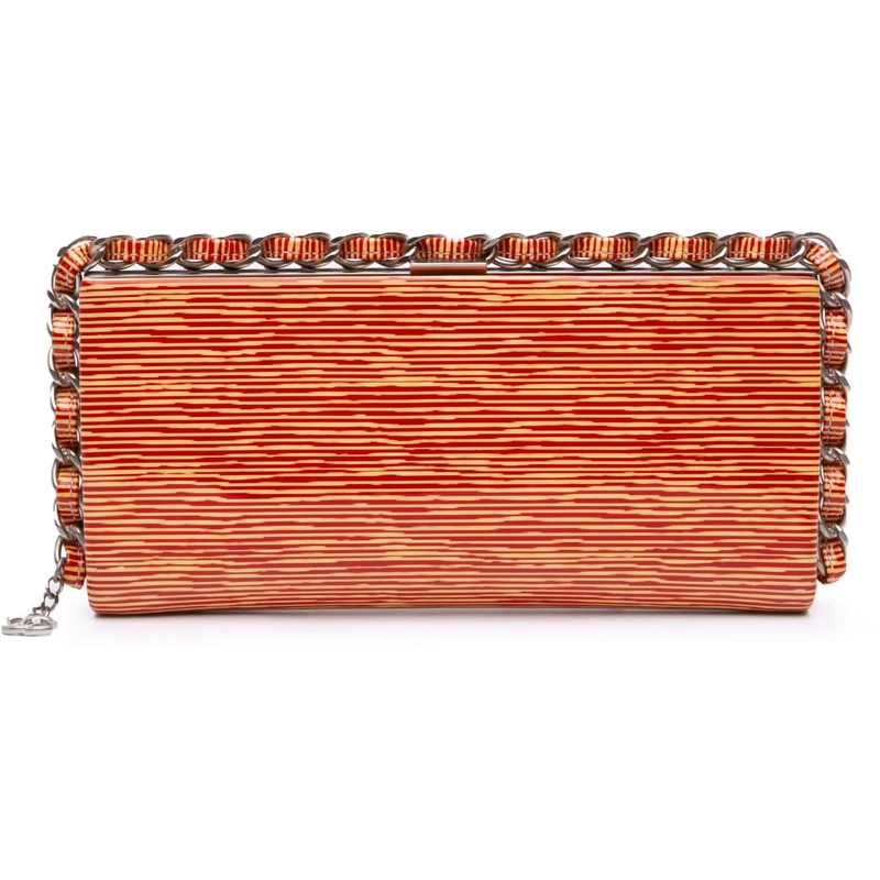 Chanel Pochette CC Patent Striped Chain Around Clutch rot
