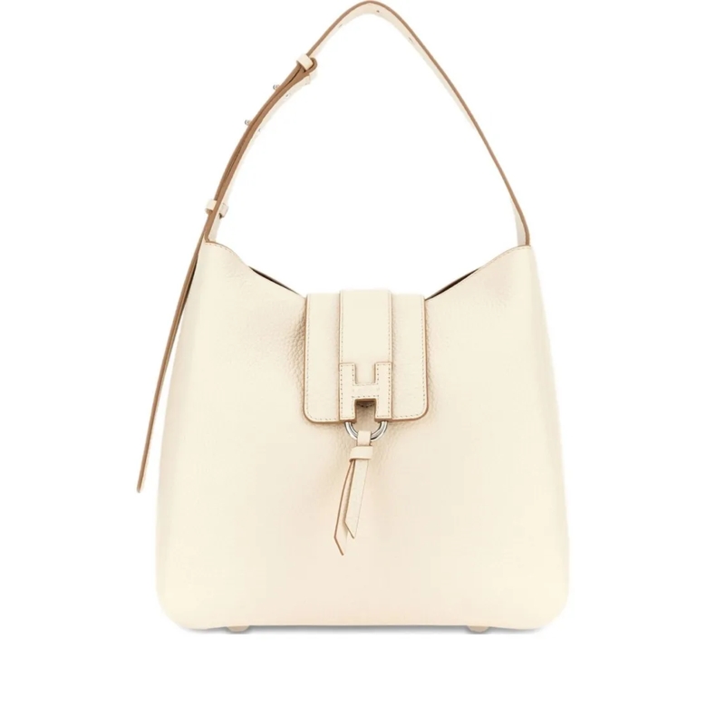 Hogan Sac à bandoulière Textured Calf Leather Handbag With H-Clasp And Tas Neutrals