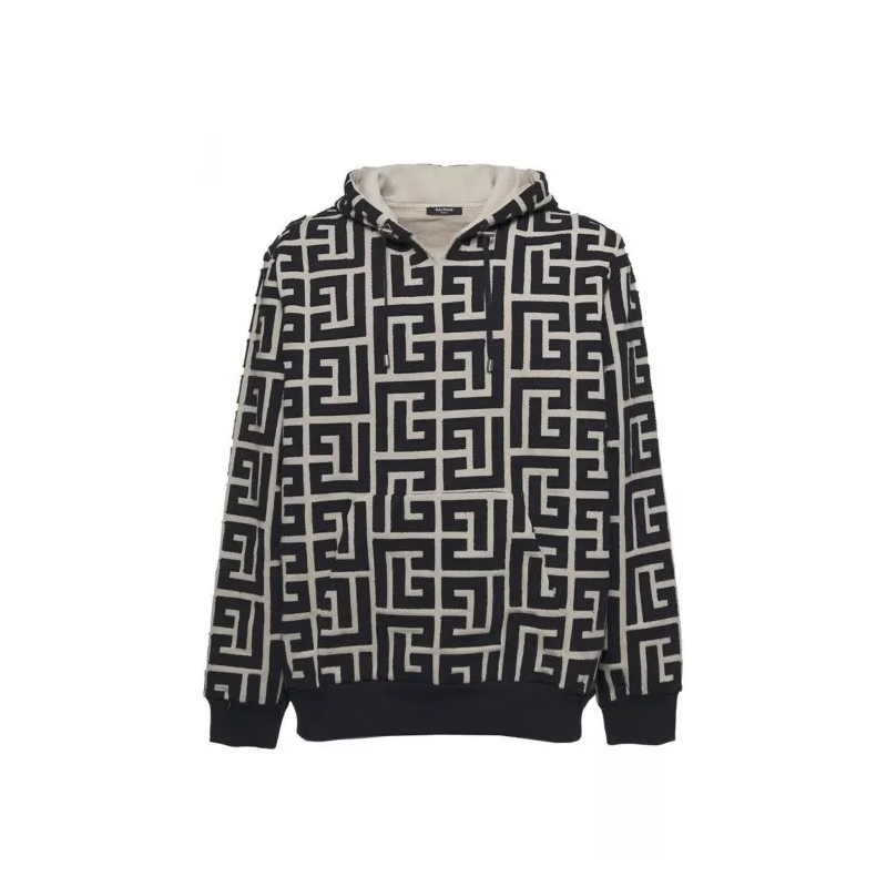 Balmain  Monogrammed Hooded Sweatshirt Black