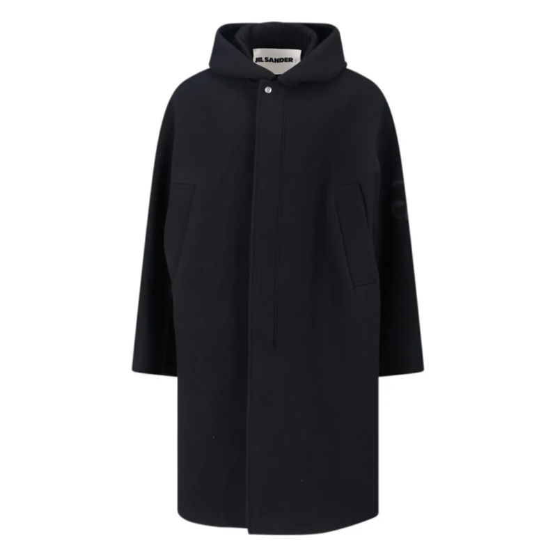 Jil Sander  Virgin Wool Coat With Logo Detail – Black Black