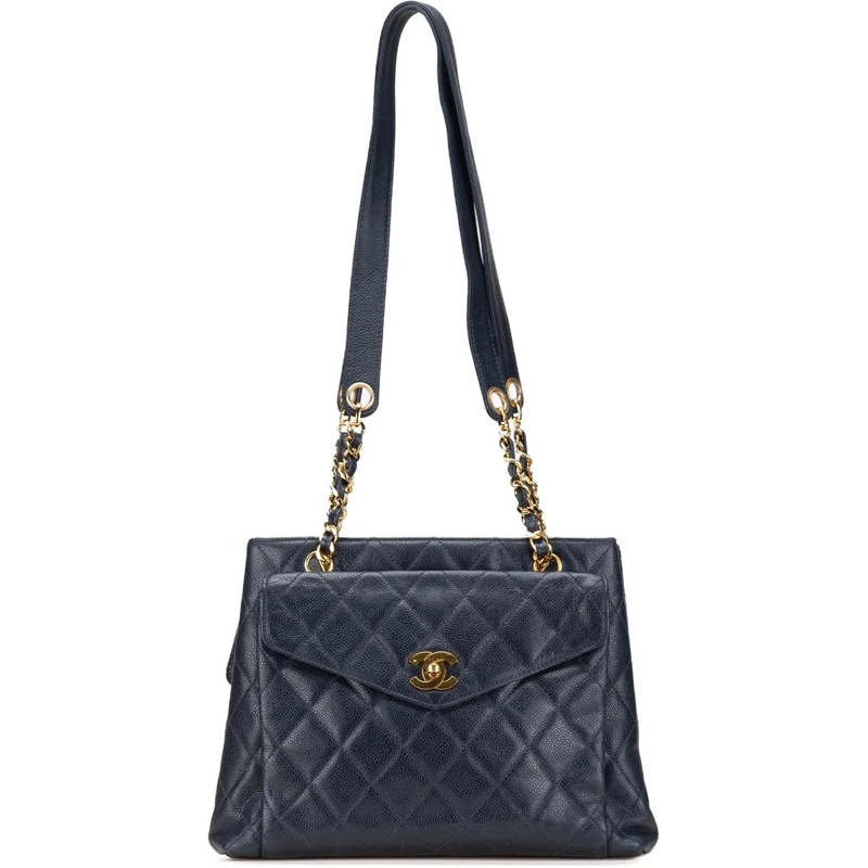 Chanel Fourre-tout Quilted Caviar Front Pocket Chain Tote blau