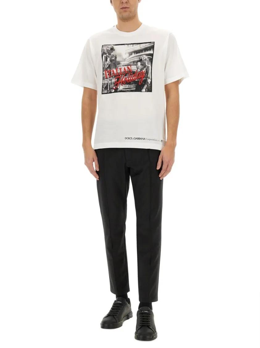 Tシャツ・カットソー Dolce & Gabbana Cotton T-Shirt With Italian Holiday Print white-italian-holiday-print-