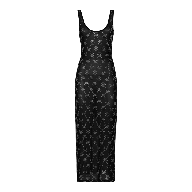 Philipp Plein Maxikleid Kleid Monogram Mit Schmucksteinen schwarz