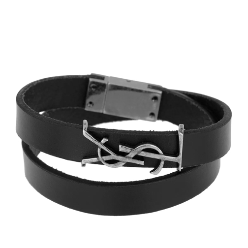 Saint Laurent YSL Logo Bracelet Leather Black Armband