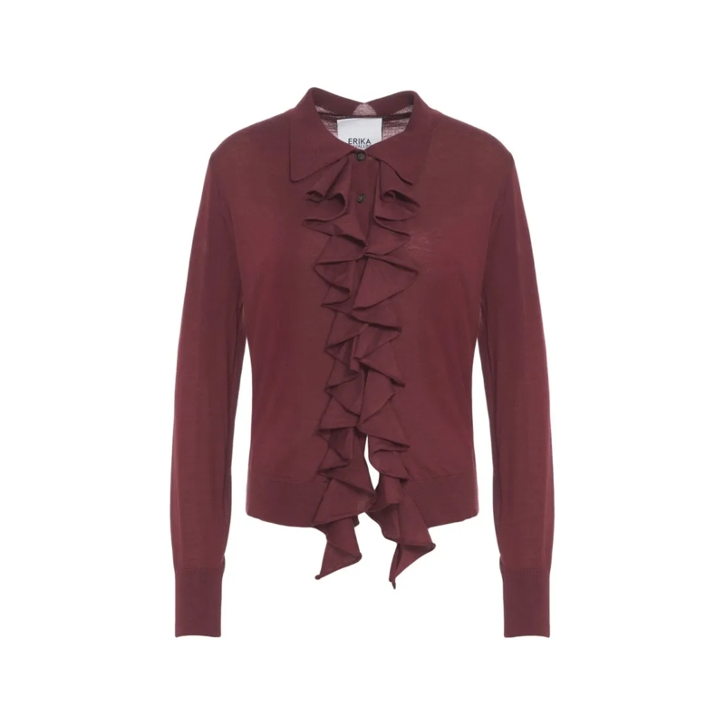 Erika Cavallini Vest Ruffled Knit Cardigan With Chic Collar Detail Grey