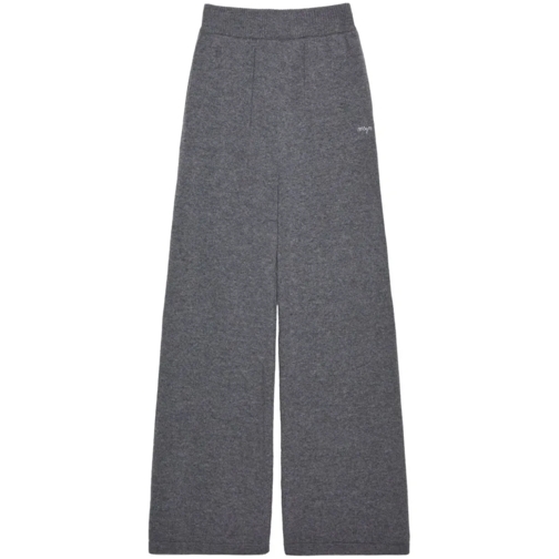 MSGM  Embroidered-Logo Straight-Leg Trousers Grey