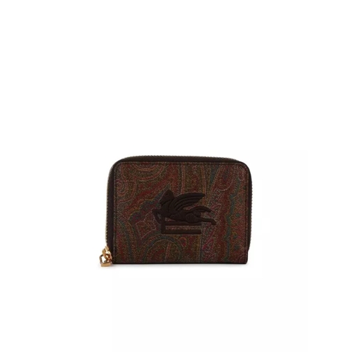 Etro Arnica' Brown Leather Wallet Black Portefeuille à fermeture Éclair