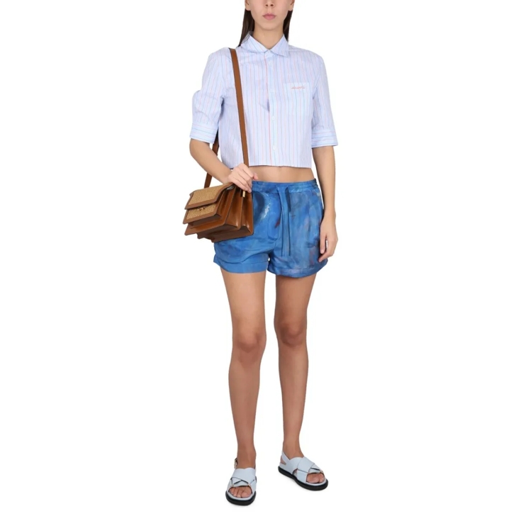 ショートパンツ Marni Relaxed-Fit Silk Shorts With Artistic Print Marni Relaxed-Fit Silk Shorts With Artistic Print Blue